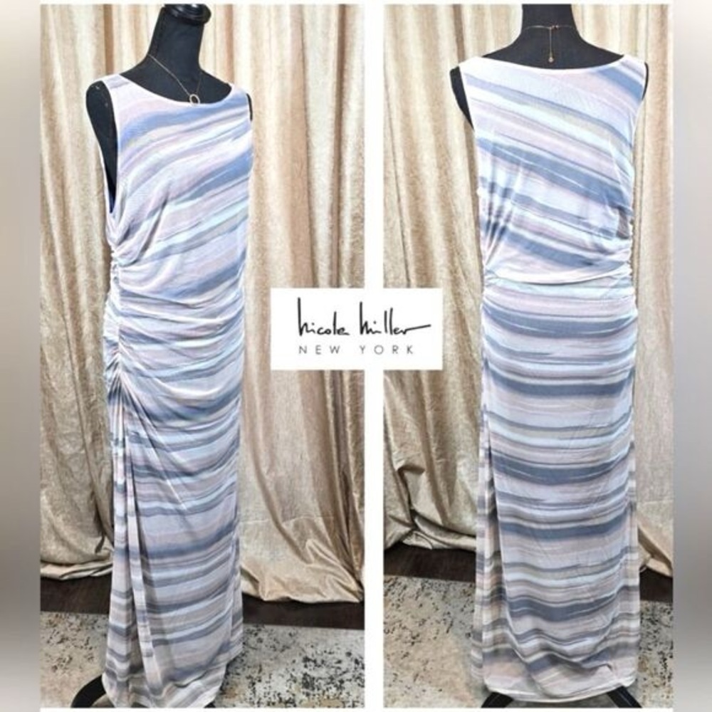 NICOLE MILLER Pastel Striped Maxi Dress NWOT